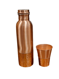 Pure Copper Water Bottle with 1 Glass – Ayurvedic Drinking Set for Health & Wellness