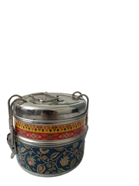 Handcrafted Meenakari Stainless Steel 2 Tier Lunch Box