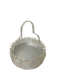 Elegant Silver Decorative Metal Tray with Handle