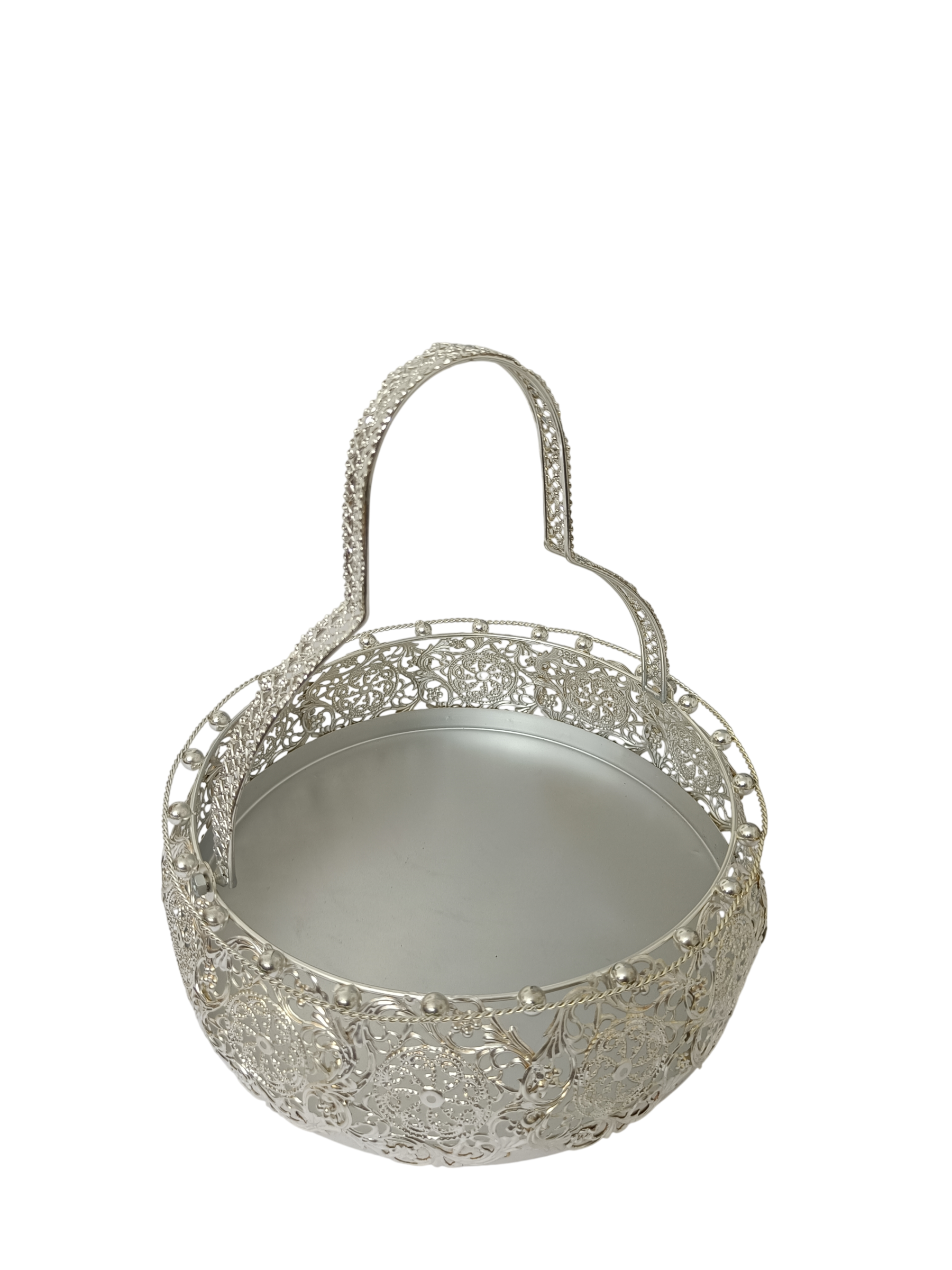 Elegant Silver Decorative Metal Tray with Handle