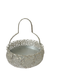 Elegant Silver Decorative Metal Tray with Handle