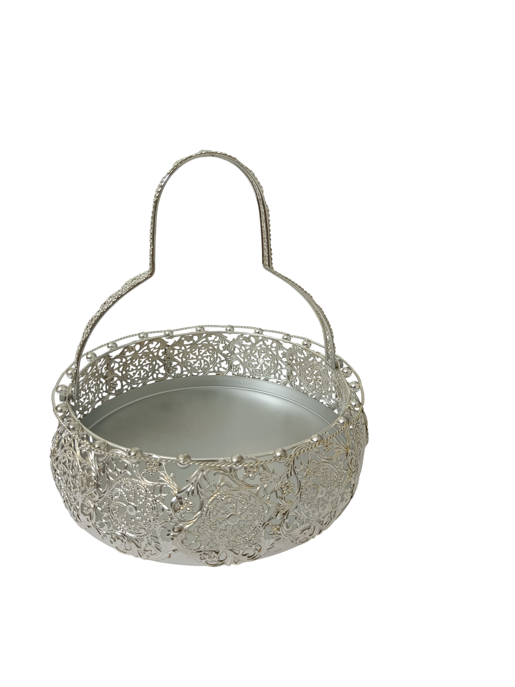 Elegant Silver Decorative Metal Tray with Handle