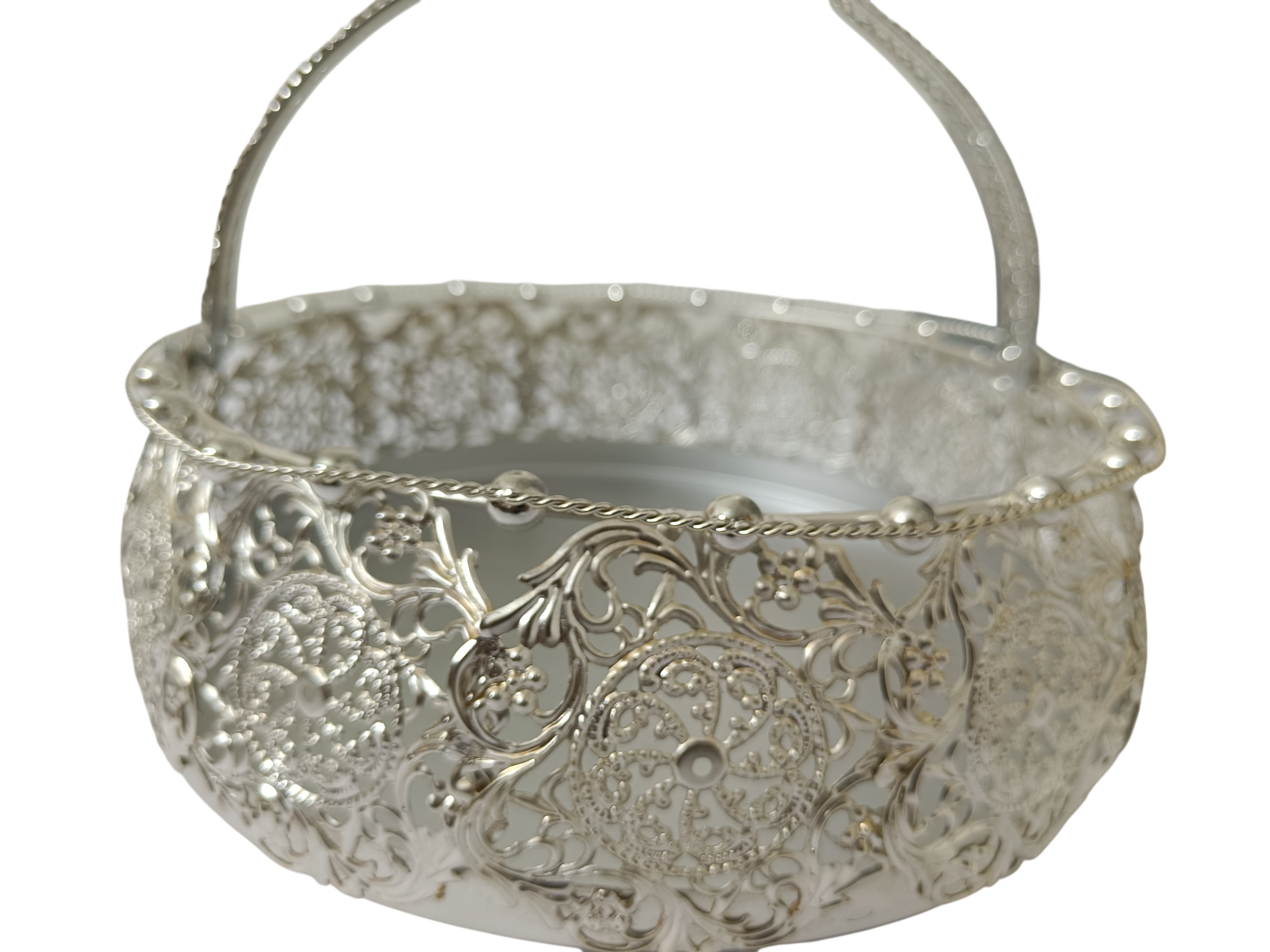 Elegant Silver Decorative Metal Tray with Handle