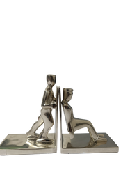 Modern Silver Human Figure Bookends | Decorative Metal Book Holder for Home & Office