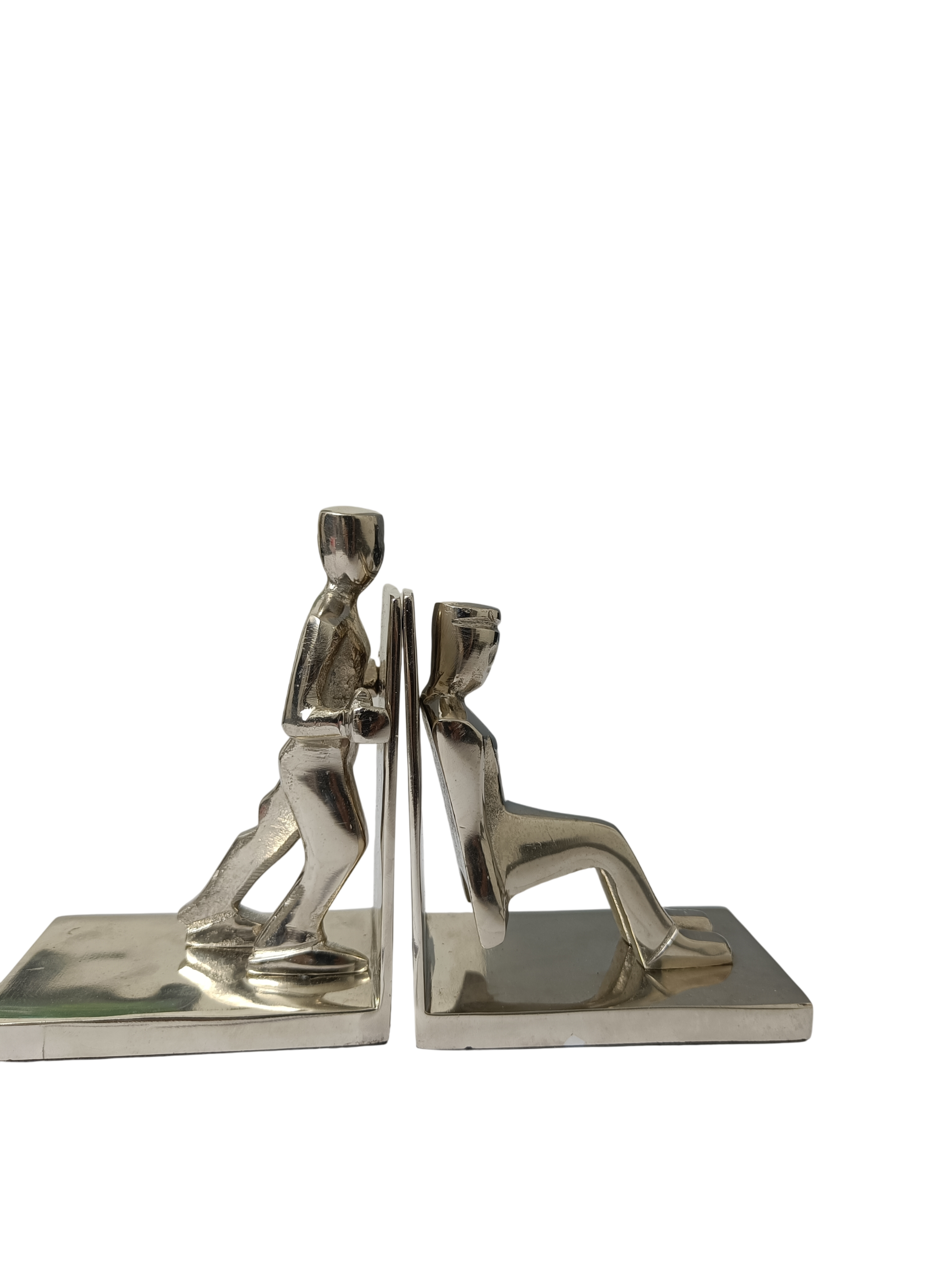 Modern Silver Human Figure Bookends | Decorative Metal Book Holder for Home & Office