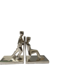 Modern Silver Human Figure Bookends | Decorative Metal Book Holder for Home & Office