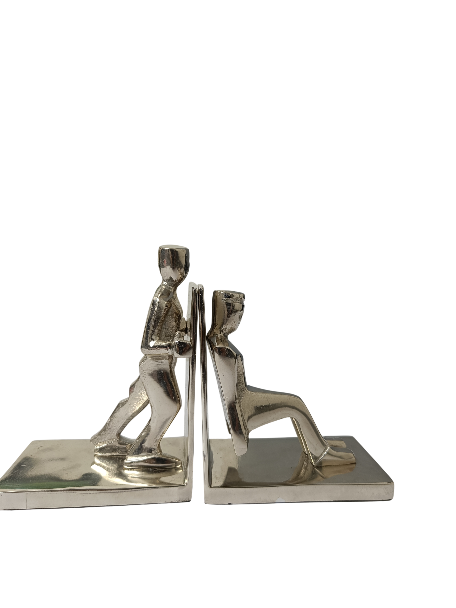 Modern Silver Human Figure Bookends | Decorative Metal Book Holder for Home & Office