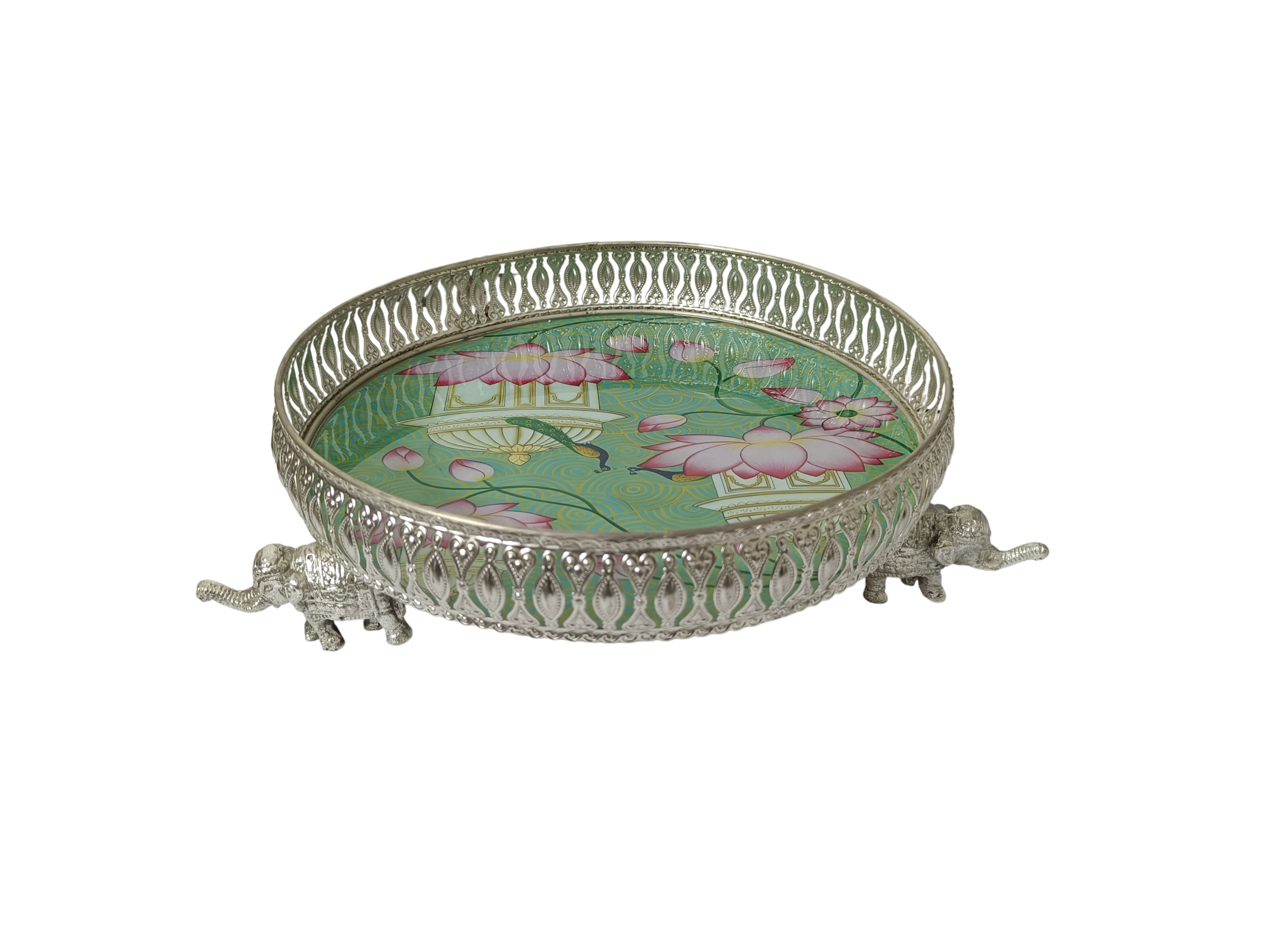 Handcrafted Decorative Tray with Elephant Stand | Luxury Serving & Festive Gift Tray