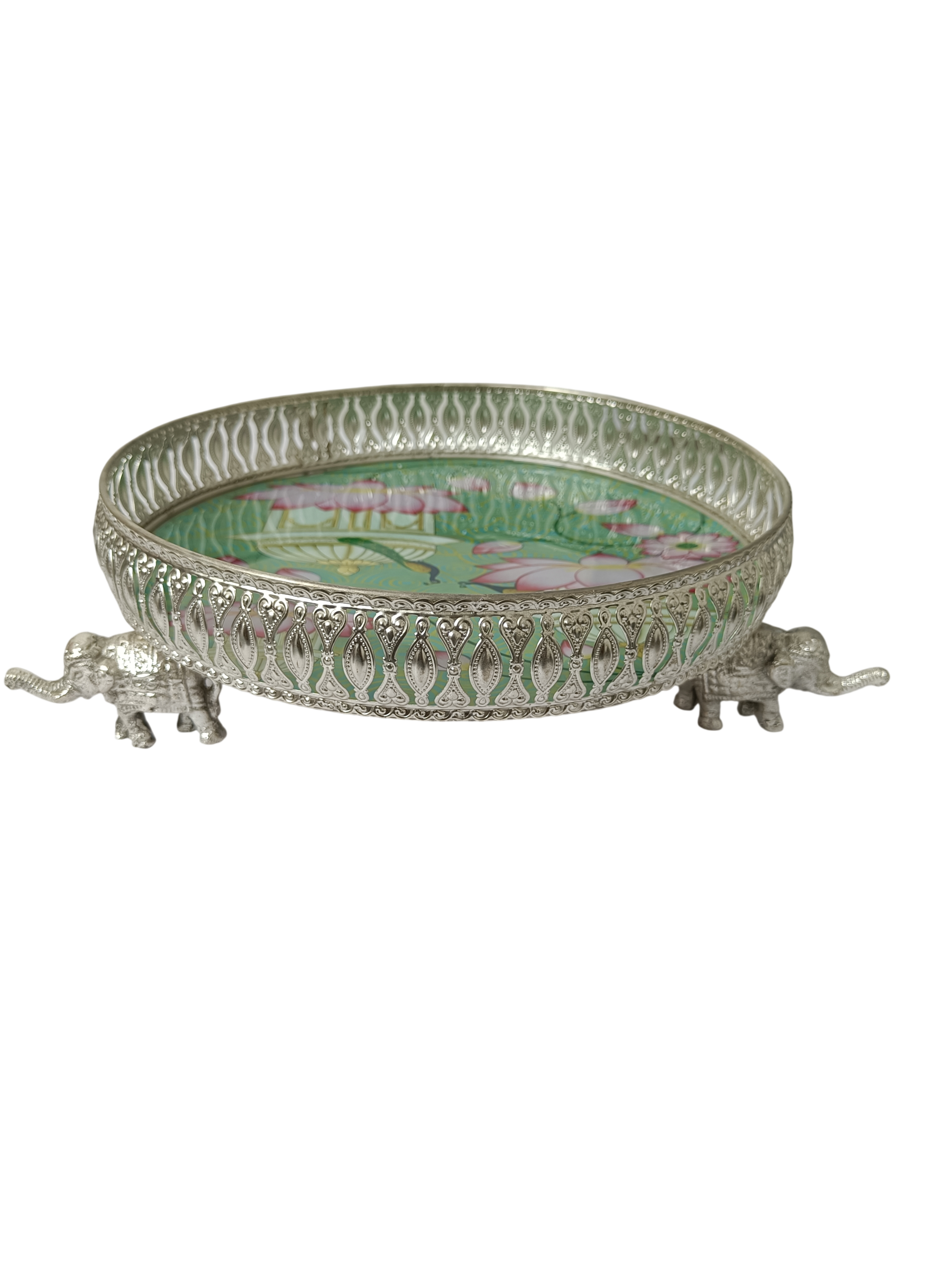 Handcrafted Decorative Tray with Elephant Stand | Luxury Serving & Festive Gift Tray