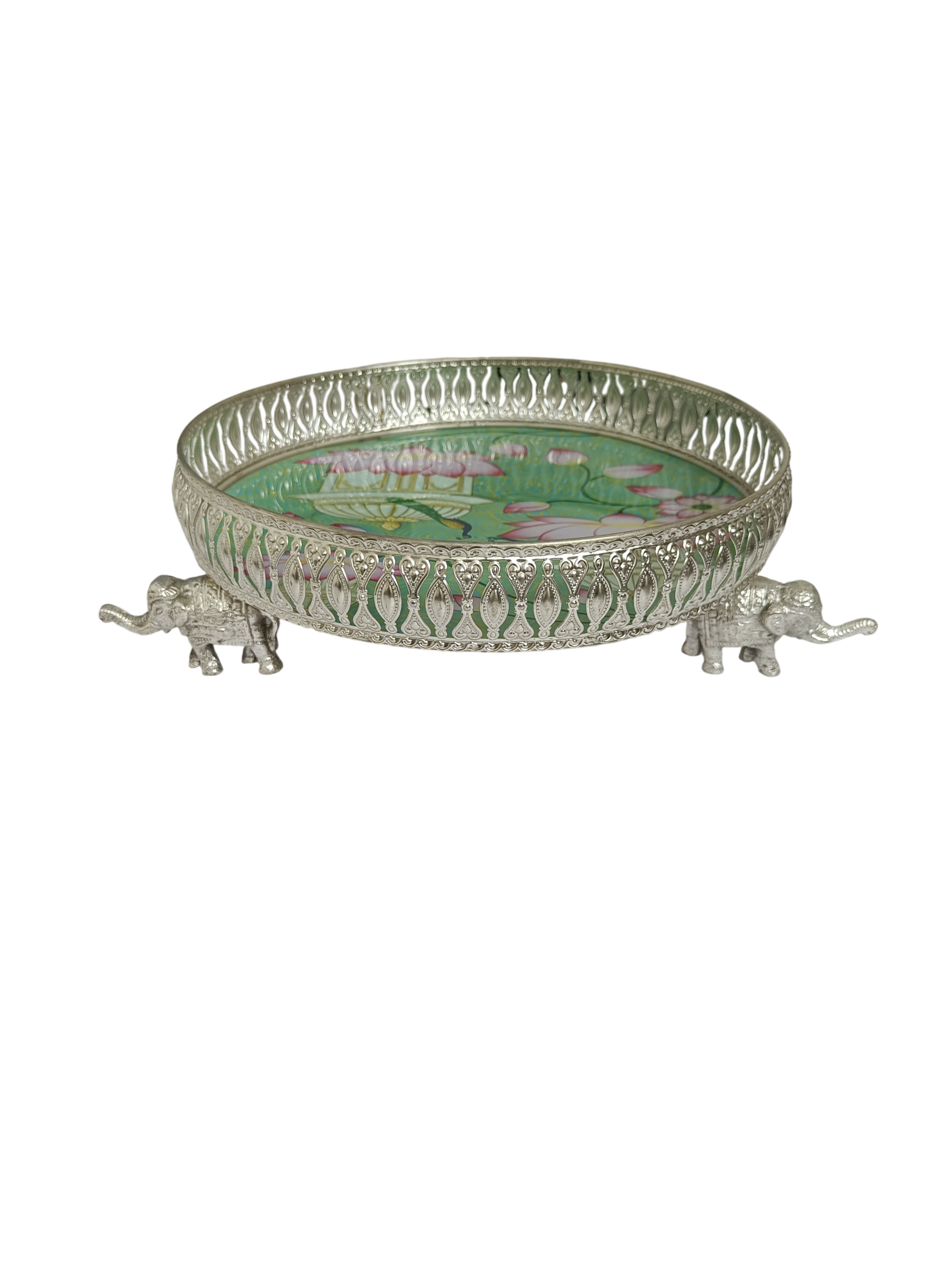 Handcrafted Decorative Tray with Elephant Stand | Luxury Serving & Festive Gift Tray