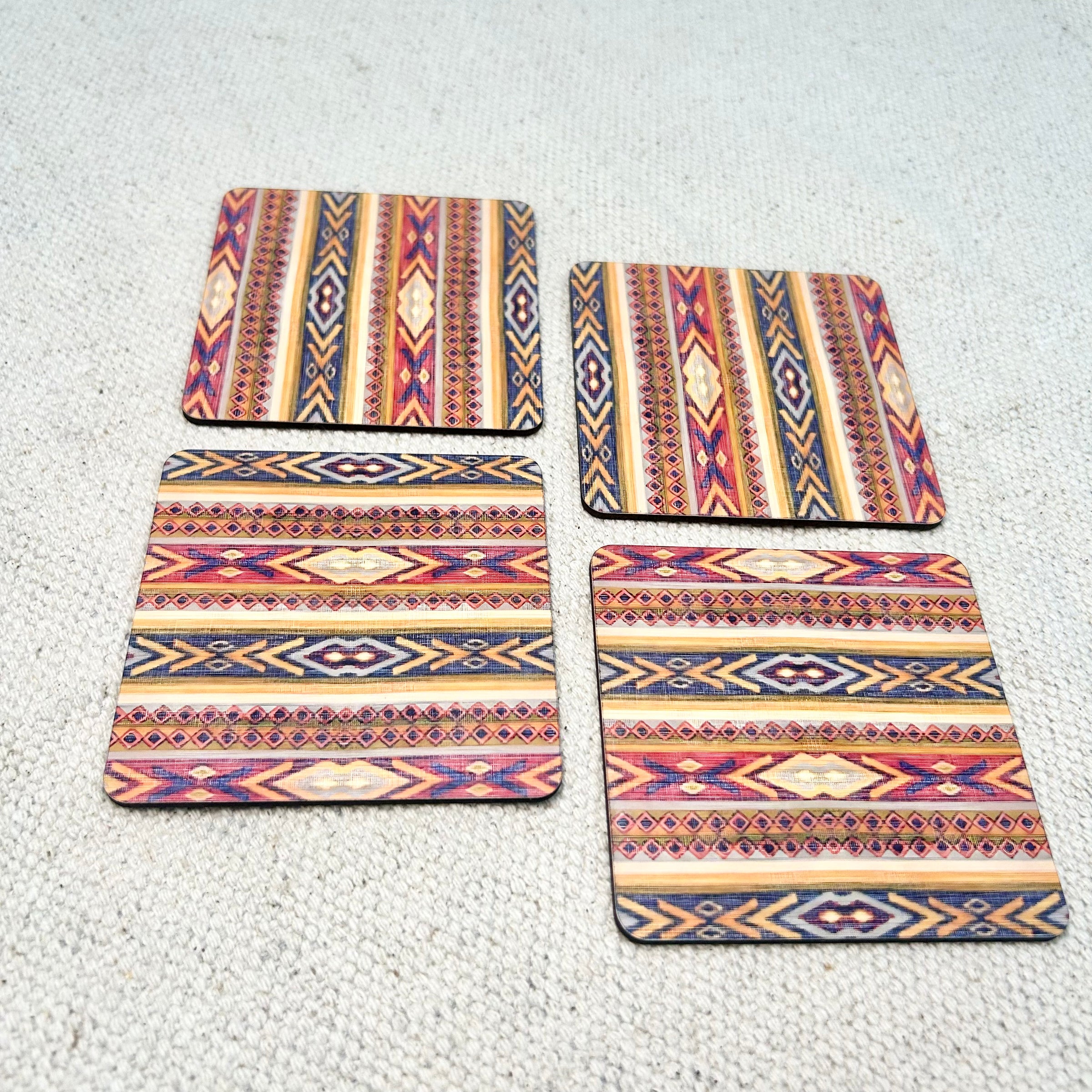 Premium Rakhi Gift Box- Tarani Copper Bottle +MDF Coaster Ikat Set Of 4