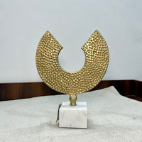 Golden Textured Crescent Disc Table Accent with Marble Base