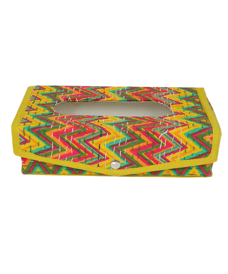 Green Handcrafted Block Print Tissue Box | Decorative Tissue Holder for Home & Office