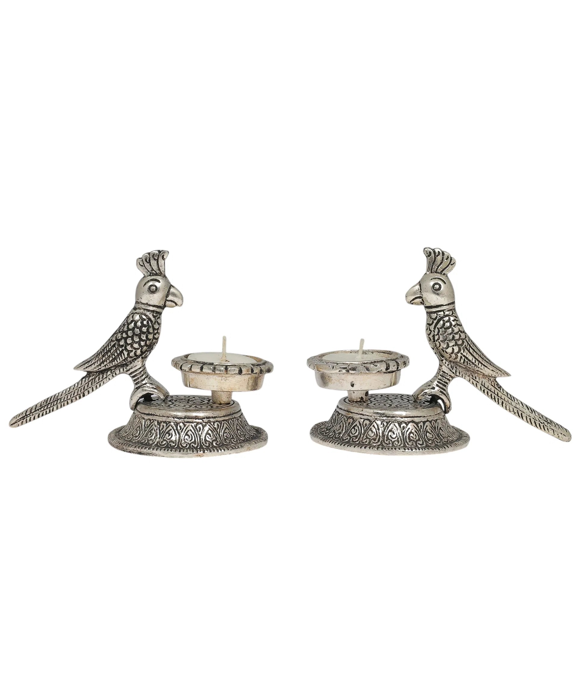 Gold Swan & Silver Parrot Tealight Holders Festive Gift Set of 4