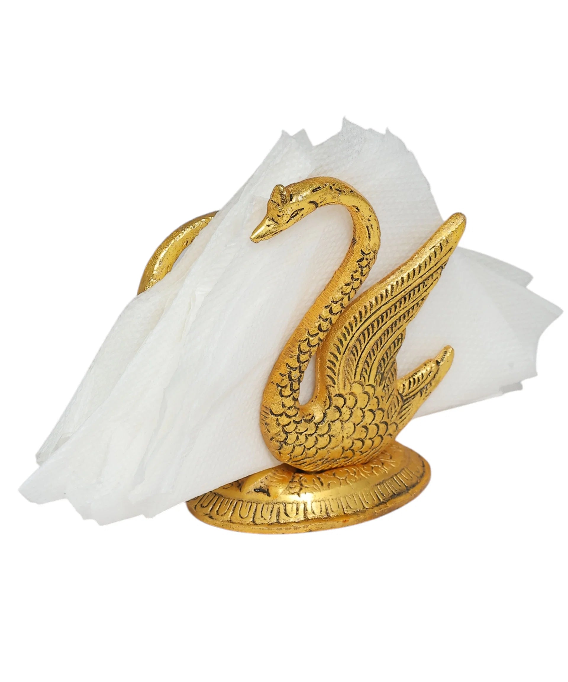 Premium Brass Swan Tissue Holder & Oval Serving Tray Combo Gift Set