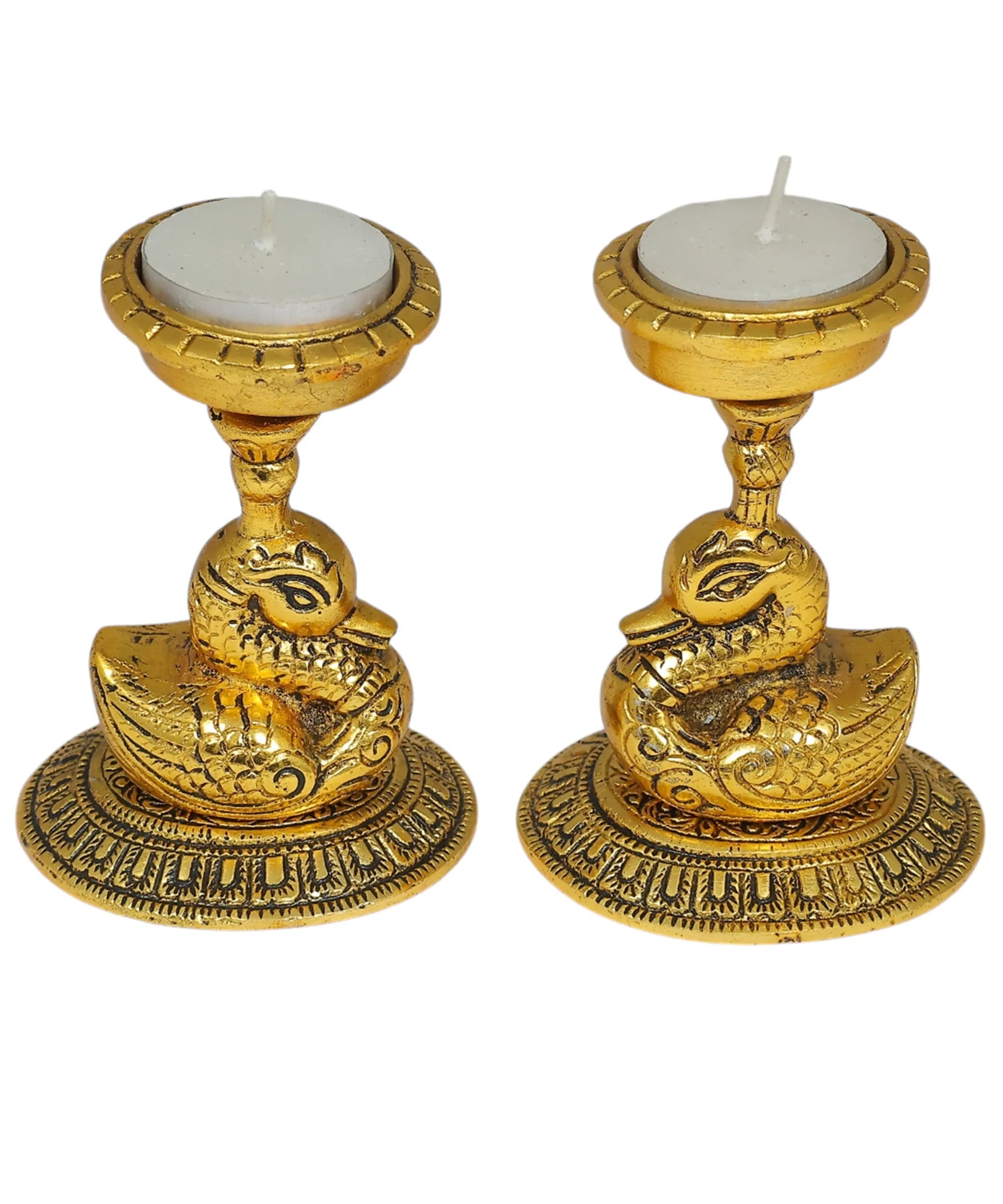 Gold Swan & Silver Parrot Tealight Holders Festive Gift Set of 4