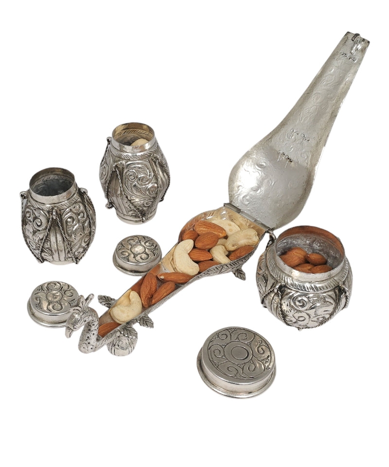 Decorative Silver Carving Tabla Set