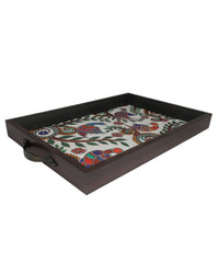 Elegant Madhubani Peacock Print Rectangular MDF Serving Tray – Stylish & Durable Design