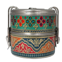 Eco-Friendly Meenakari 2-Tier Steel Tiffin Box – Stylish & Durable