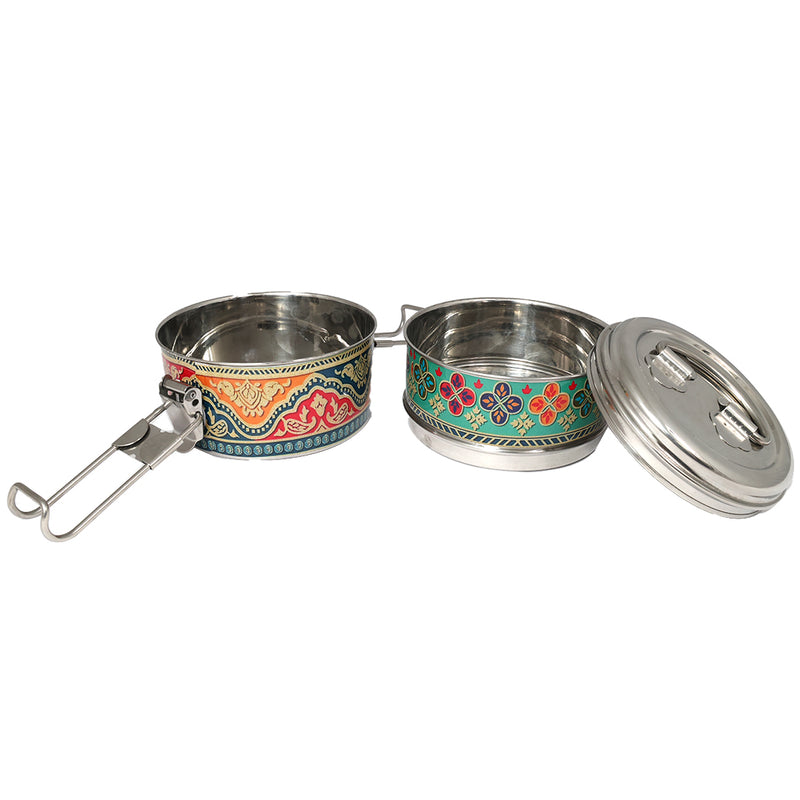 Eco-Friendly Meenakari 2-Tier Steel Tiffin Box – Stylish & Durable