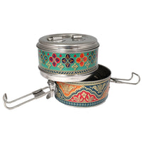 Eco-Friendly Meenakari 2-Tier Steel Tiffin Box – Stylish & Durable