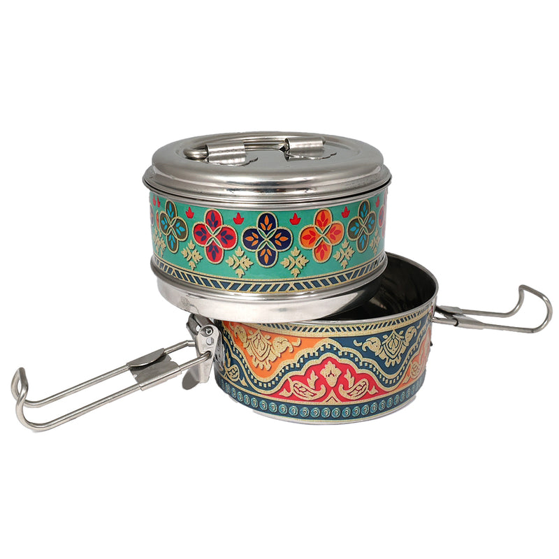 Eco-Friendly Meenakari 2-Tier Steel Tiffin Box – Stylish & Durable