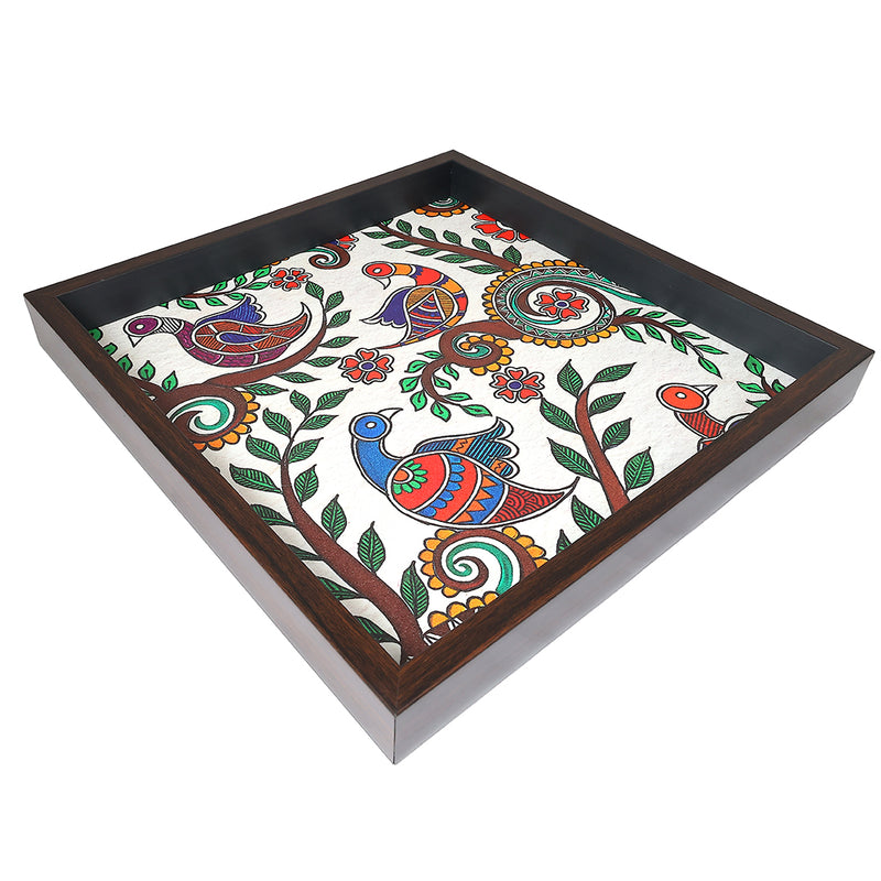 Elegant Madhubani Peacock Print MDF Serving Tray – Stylish & Durable Design