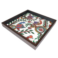 Elegant Madhubani Peacock Print MDF Serving Tray – Stylish & Durable Design