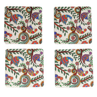 Elegant Madhubani Peacock Print MDF Coaster – Stylish & Durable Design (Set of 4)