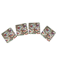 Elegant Madhubani Peacock Print MDF Coaster – Stylish & Durable Design (Set of 4)