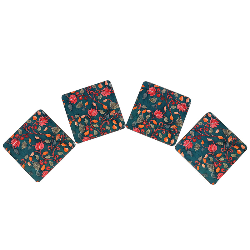 Elegant Kalamkari Print MDF Coaster – Stylish & Durable Design(Set of 4)