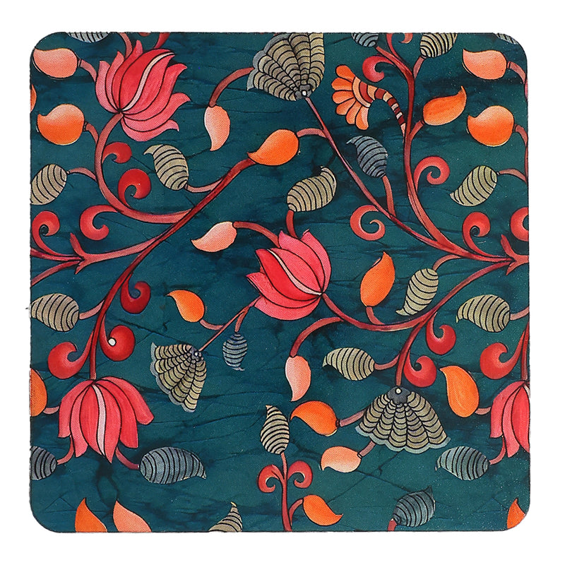 Elegant Kalamkari Print MDF Coaster – Stylish & Durable Design(Set of 4)