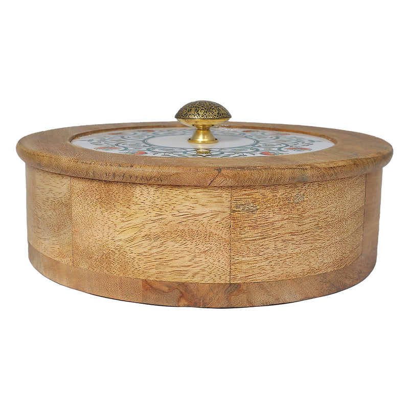 Elegant Floral Circular Print Wooden Roti Box – Stylish & Durable Storage Solution