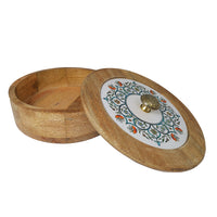 Elegant Floral Circular Print Wooden Roti Box – Stylish & Durable Storage Solution