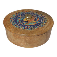 Elegant Kalamkari Print Wooden Roti Box – Stylish & Durable Storage Solution