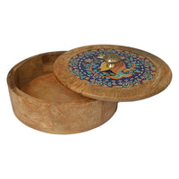 Elegant Kalamkari Print Wooden Roti Box – Stylish & Durable Storage Solution