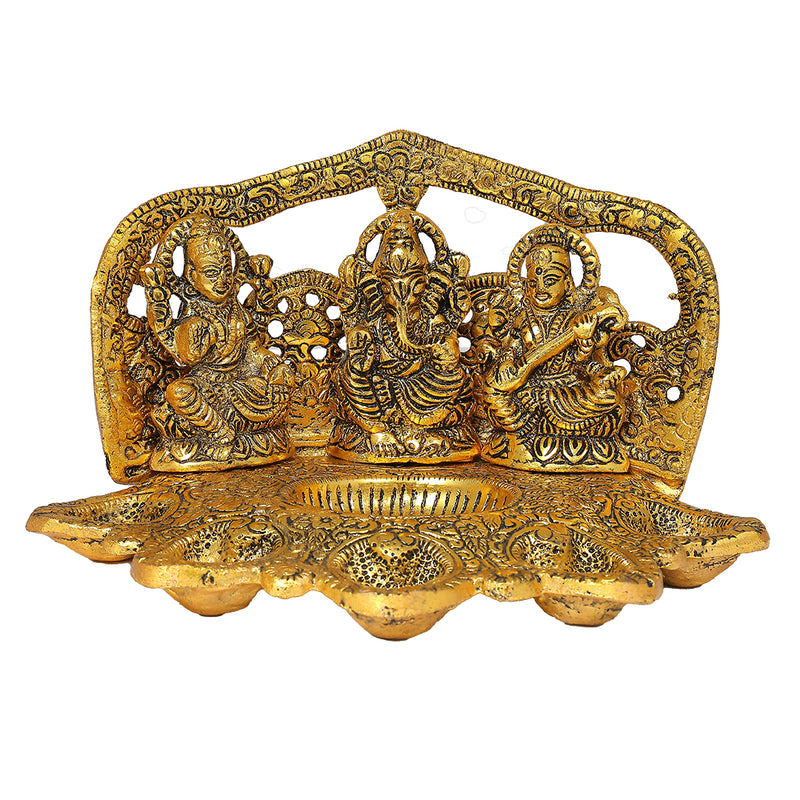 Ganesh, Lakshmi, Saraswati 5 Batti Diya | Decorative Iron Oil Lamp