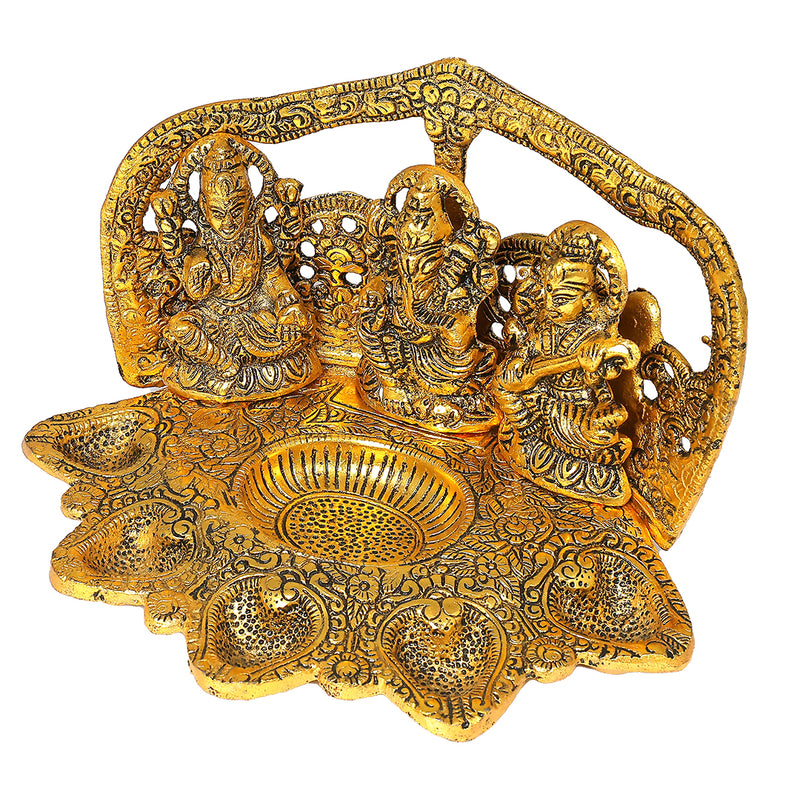 Ganesh, Lakshmi, Saraswati 5 Batti Diya | Decorative Iron Oil Lamp