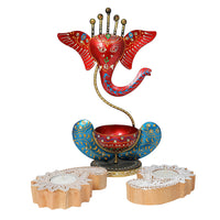 Ganesh T-Lite & Diya Gift (Set of 10)