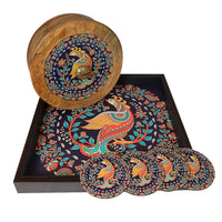 Kalamkari Tray, Roti Box & Coaster Gift (Set of 10)