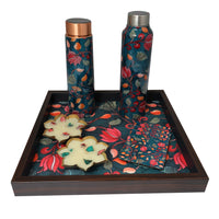 Pichwai Tray, Bottles, Coasters & Diya Gift (Set of 10)