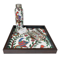 Madhubani Tray, Bottle & Coaster Gift (Set of 10)