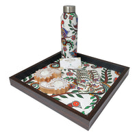 Madhubani Tray, Coasters, Bottle & Diya Gift