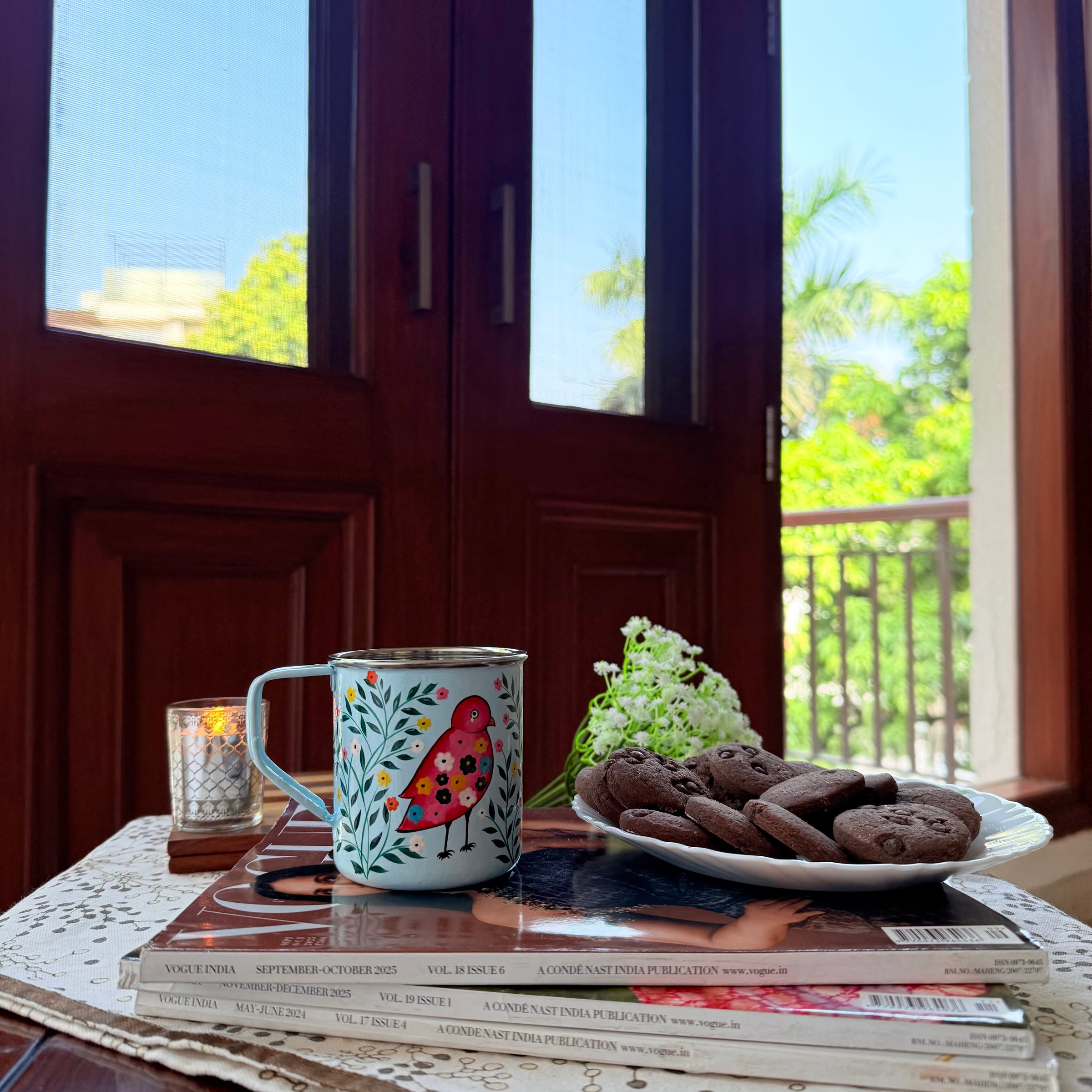 Hand Painted Stainless Steel Mug | Reusable Tea Cup for Home & Office