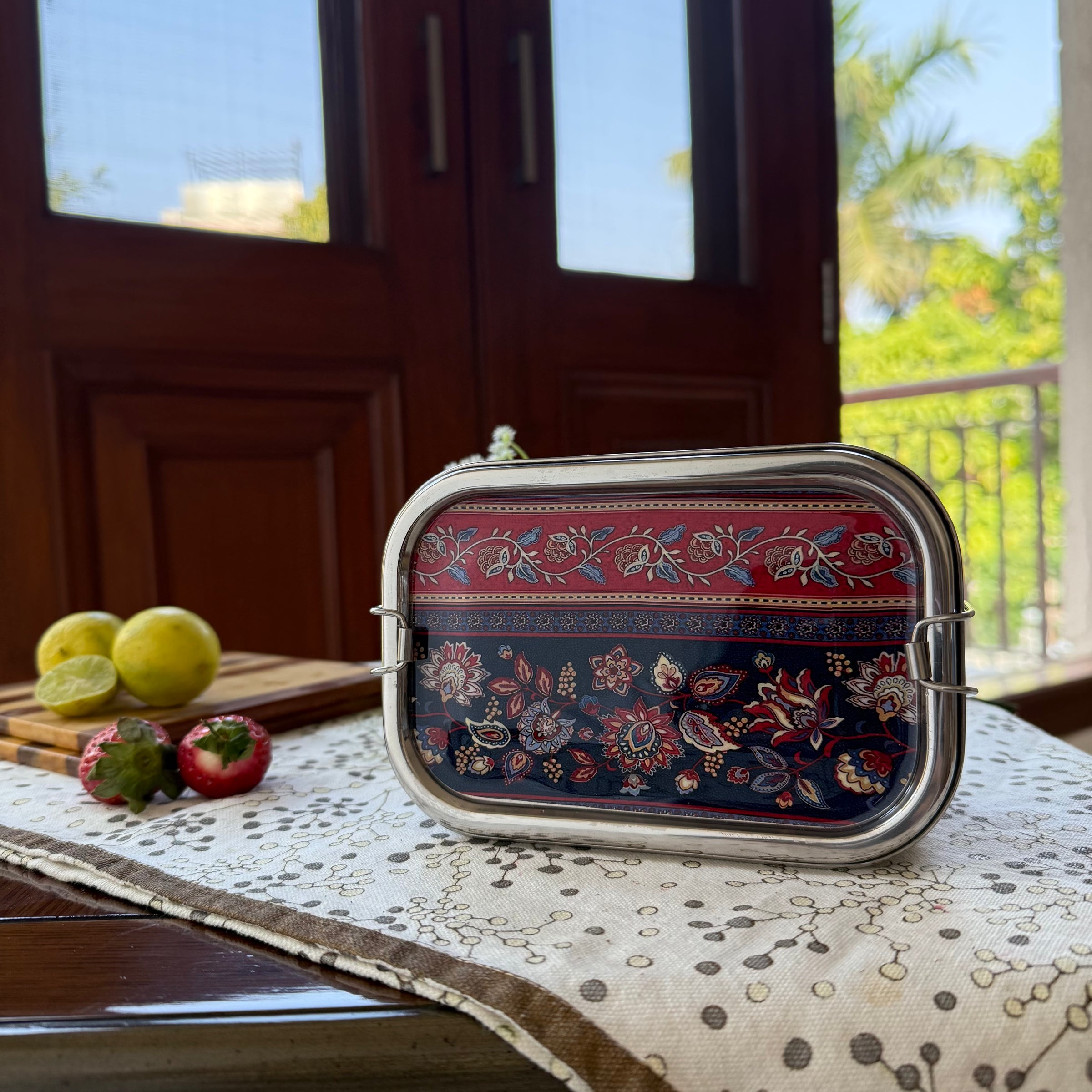 Eco-Friendly Ethnic Meenakari 2-Tier Steel Tiffin