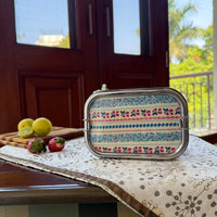 Premium Rakhi Gift Box- Floral Bottle+Cherry 2tier Lunchbox