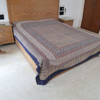 Ajrakh with Kantha Bedcover | Artisan-Made 100% Cotton Bedspread