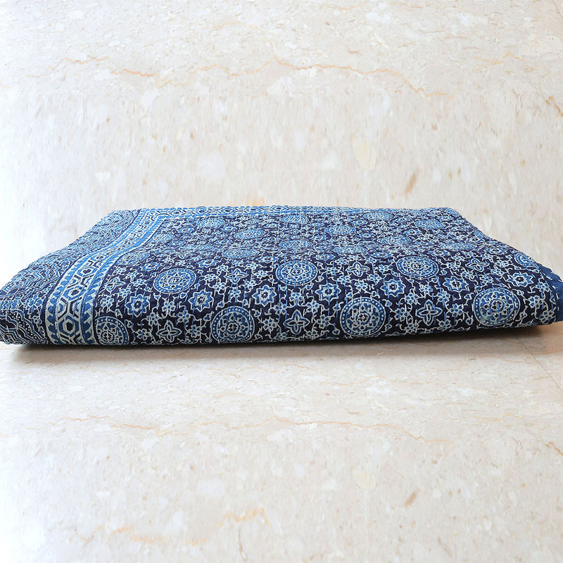 Ajrakh with Kantha Bedcover | Artisan-Made 100% Cotton Bedspread