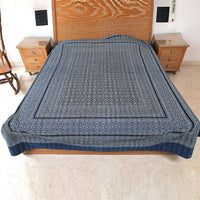 Ajrakh with Kantha Bedcover | Artisan-Made 100% Cotton Bedspread