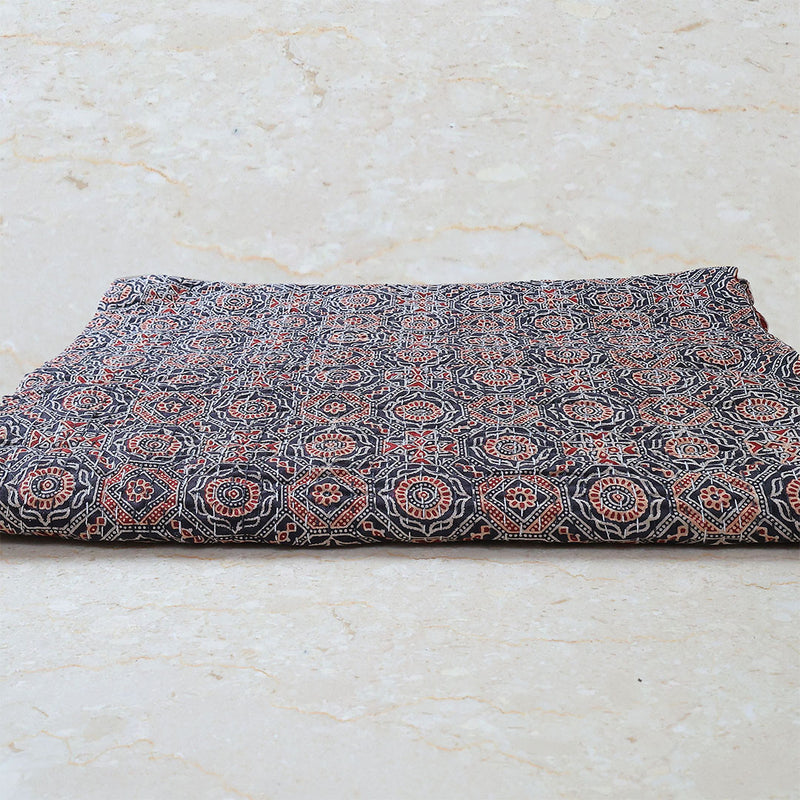 Ajrakh with Kantha Bedcover | Artisan-Made 100% Cotton Bedspread